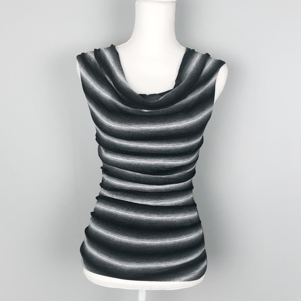 IZ Byer black and white striped draped blouse (M)